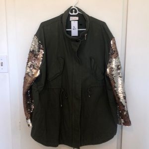 NWT Cargo Jacket with sequined sleeves